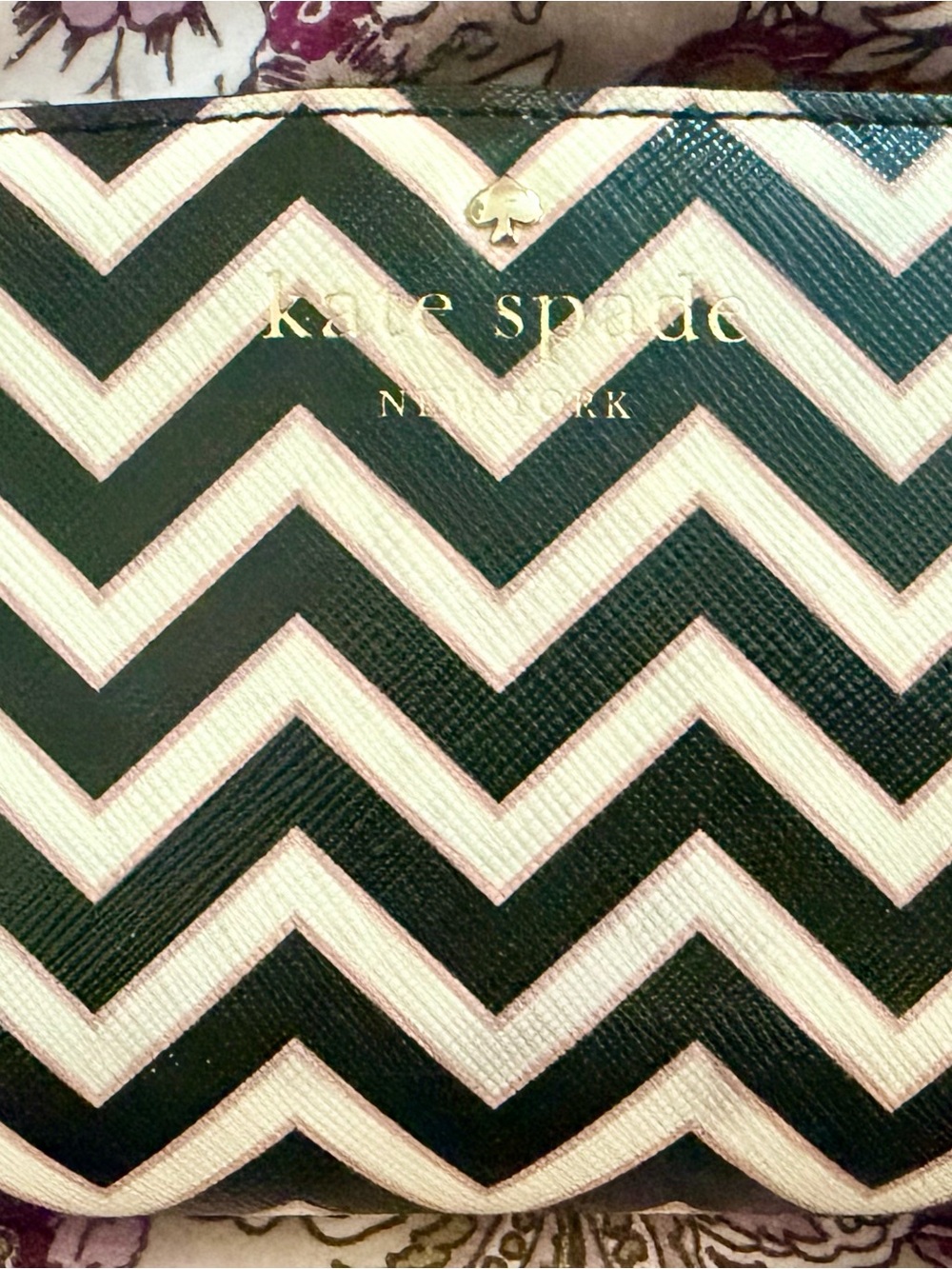 kate spade Black White and Pink Chevron Wallet with Gold Logo